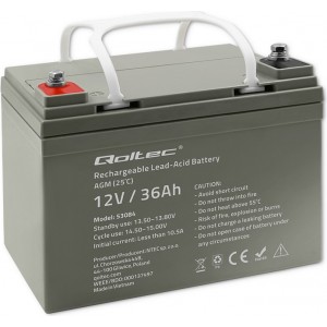 Qoltec AGM battery | 12V | 36Ah | Maintenance-free | Efficient| LongLife | for UPS, scooter