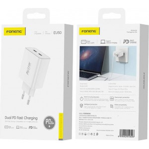 Foneng Wall charger Foneng EU50 PD 35W 2x USB-C ports (white)