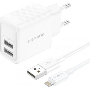 Foneng EU53 20W 2xUSB-A, 2.4A network charger (White) + USB-A toLightning cable