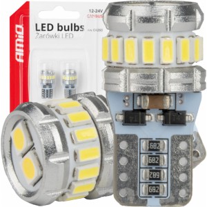 Amio LED bulbs CANBUS T10 W5W 16SMD 2SMD 3014 3030 White 12V 24V AMIO-04260