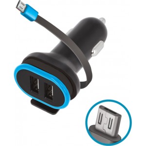 Forever CC-02 car charger 2x USB 3A black with microUSB cable 0,2 m