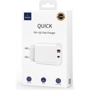 WIWU wall charger Wi-U002 PD + QC 20W 1x USB 1x USB-C white