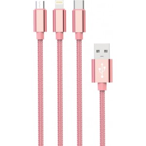 Setty 3in1 cable USB - Lightning + USB-C + microUSB 1,0 m 2A KNA-MLC-1.2215 rose gold