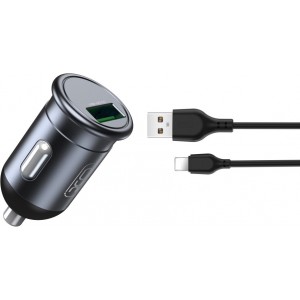 XO car charger CC46 QC 3.0 18W 1x USB gray + Lightning cable