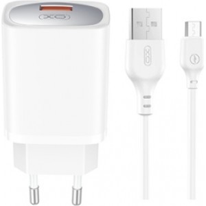 XO wall charger CE19 QC 18W 1x USB white + cable microUSB