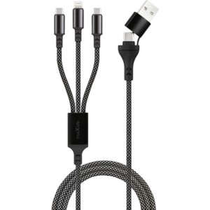 Maxlife ALLin1 cable USB + USB-C - Lightning + 2x USB-C 1,0 m 66W black