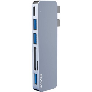 Raycue Hub 6w2 RayCue 2x USB-C do Thunderbolt 3 + 3x USB-A 3.0 5Gbps + SD/TF 2.0 (szary)