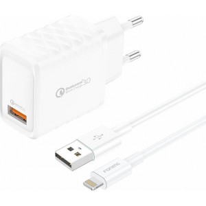 Foneng EU54 18W USB-A, 3A mains charger (White) + USB-A to Lightning cable