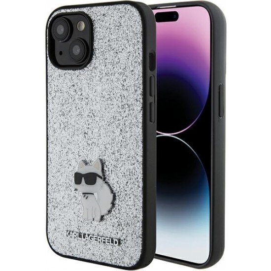 Cg Mobile Sas Karl Lagerfeld case for iPhone 15 6,1" silver hardcase Fixed Glitter Choupette Logo Metal Pin