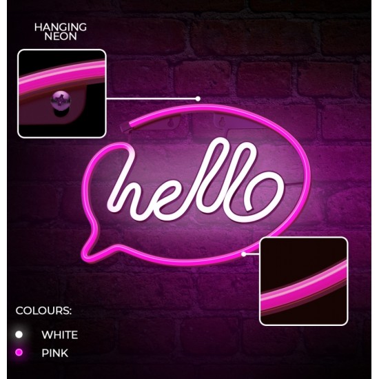 Neon LED Light HELLO pink white Bat + USB FLNE15 Forever Light