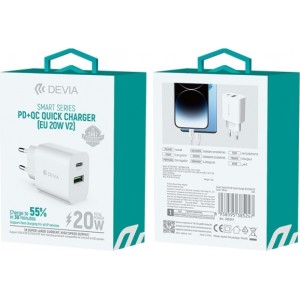 Devia wall charger Smart PD 1x USB-C 1x USB 20W white