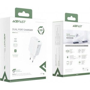 Acefast wall charger USB Type C / USB 32W, PPS, PD, QC 3.0, AFC, FCP white (A5 white)