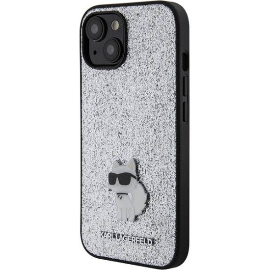 Cg Mobile Sas Karl Lagerfeld case for iPhone 15 6,1" silver hardcase Fixed Glitter Choupette Logo Metal Pin