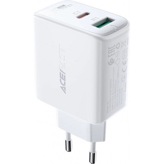 Acefast wall charger USB Type C / USB 32W, PPS, PD, QC 3.0, AFC, FCP white (A5 white)