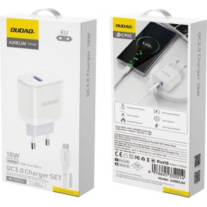 Dudao A20EU USB-A 18W network charger - white + USB-A - micro USB cable