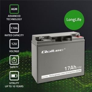 Qoltec AGM battery | 12V | 17Ah | Maintenance-free | Efficient| LongLife | for UPS, scooter