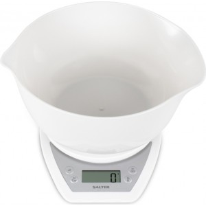 Salter 1024 WHDR14 Digital Kitchen Scales with Dual Pour Mixing Bowl White