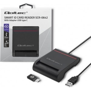 Qoltec Smart ID chip card reader SCR-0642|USB 2.0 + USB-C Adapter