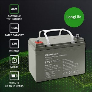 Qoltec AGM battery | 12V | 36Ah | Maintenance-free | Efficient| LongLife | for UPS, scooter