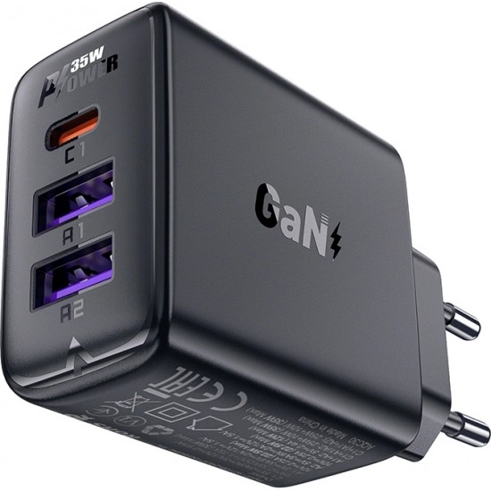 Acefast A57 PD 35W GaN charger 2 x USB-A + USB-C with 3 ports - black