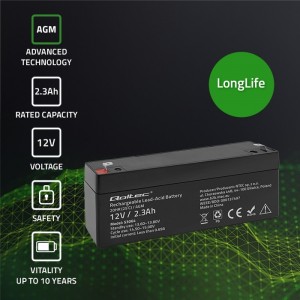 Qoltec AGM battery | 12V | 2.3Ah | Maintenance-free | Efficient| LongLife | for UPS, scale, cash register