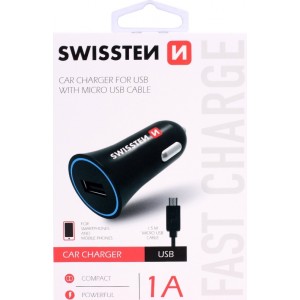 Swissten Автомобильная зарядка 12 / 24V / 1A + кабель Micro USB  1.5m