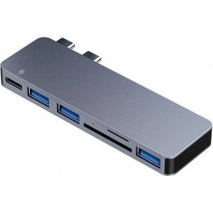 Raycue Hub 6w2 RayCue 2x USB-C do Thunderbolt 3 + 3x USB-A 3.0 5Gbps + SD/TF 2.0 (szary)