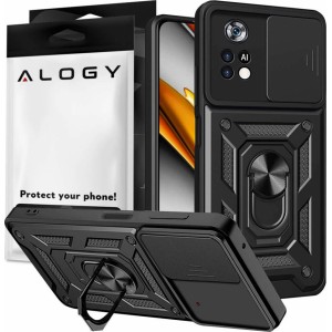 Alogy Camshield Stand Ring Armored Case with Camera Cover for Poco M4 Pro 4G/LTE Black