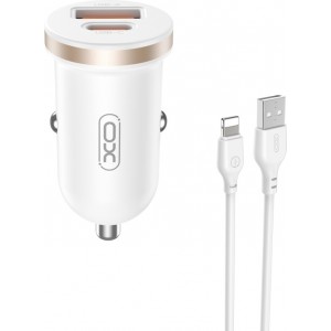 XO car charger CC56 PD 30W QC 1x USB 1x USB-C white + USB - Lightning cable