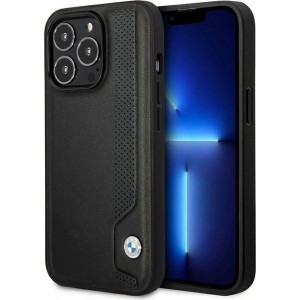 BMW case for iPhone 14 Pro 6,1" BMHCP14L22RBDK black Sign HC Leather Blue Dots