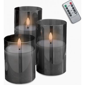 Decorational LED Candle set 3 pcs. smoked glass + remote