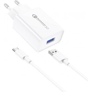 Foneng EU13 18W Wall Charger + USB to USB-C Cable, 3A (White)