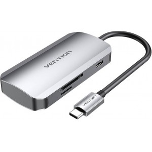 Vention USB-C to 3x USB3.0 Docking Station, SD, TF, PD 0.15m Vention TNHHB, gray