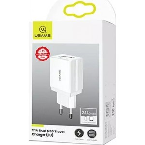 Usams Wall charger 2xUSB T24 2.1A white / white (only head) CC90TC01 (US-CC090)