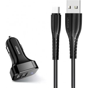 Usams Car charger 2xUSB C13 2.1A USB-C black/black NTU35TC13TZ