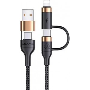 4Kom.pl USAMS Braided cable U62 2xUSB-C/USB-A /lightning 1.2m PD Fast Charge black