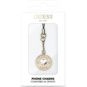 Guess case GUCPMHGLD Phone Strap Heart Diamond Charm with Rhinestones