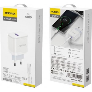 Dudao A20EU USB-A 18W network charger - white + USB-A - USB-C cable