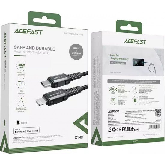 Acefast kabel MFI USB Typ C - Lightning 1,2m, 30W, 3A czarny (C1-01 black)