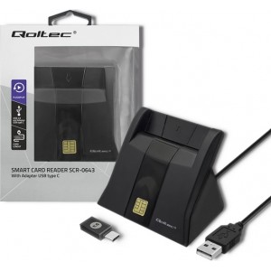 Qoltec Smart ID chip card reader SCR-0643|USB 2.0 + USB-C Adapter