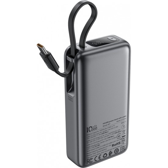 Acefast M7-10000 PD30W Powerbank with Built-in Cable - Black