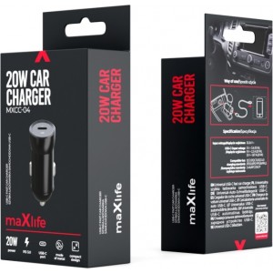 Maxlife MXCC-04 PD QC car charger 1x USB-C 20W black