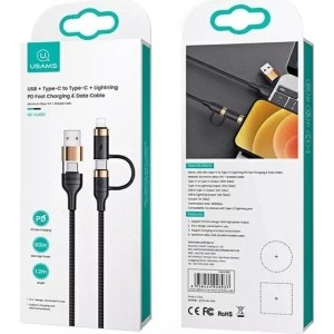 4Kom.pl USAMS Braided cable U62 2xUSB-C/USB-A /lightning 1.2m PD Fast Charge black