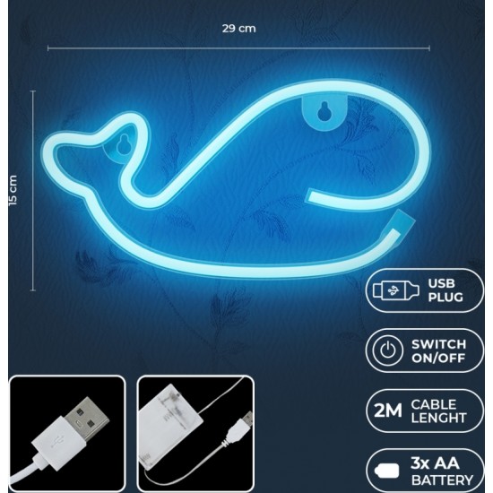 Neon LED Light WHALE blue Bat + USB FLNE19 Forever Light