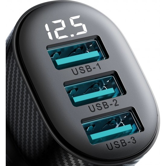 Joyroom JR-CCD03 3.4A car charger with 3x USB-A display - black