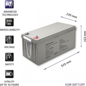 Qoltec AGM battery | 12V | 200Ah | 54.1kg | Maintenance-free | Strong | LongLife | for UPS, RV, boat, heater