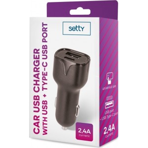 Setty car charger 1x USB 1x USB-C 2,4A black