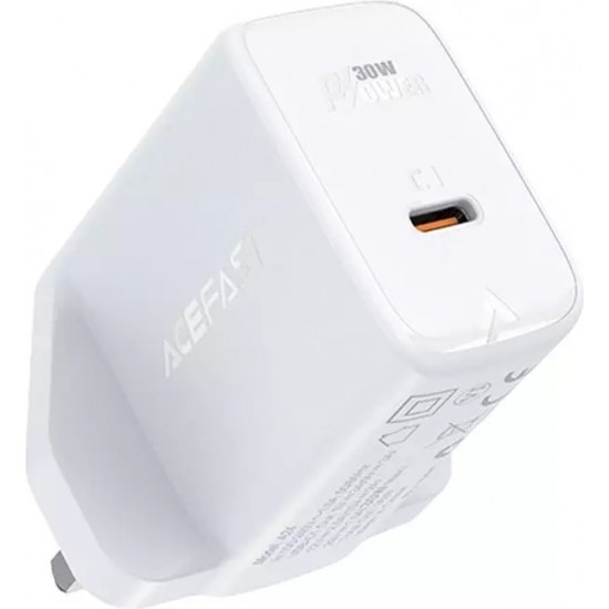 Acefast wall charger GaN (UK plug) USB Type C 30W, Power Delivery, PPS, Q3 3.0, AFC, FCP white (A24 UK white)