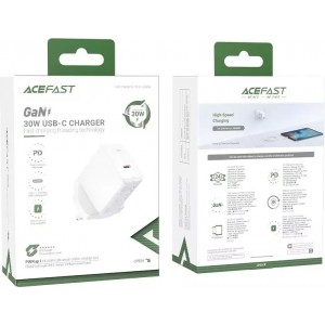 Acefast wall charger GaN (UK plug) USB Type C 30W, Power Delivery, PPS, Q3 3.0, AFC, FCP white (A24 UK white)