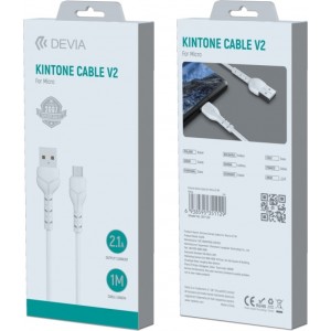 Devia cable Kintone EC144 USB - MicroUSB 1,0 m 2,1A white